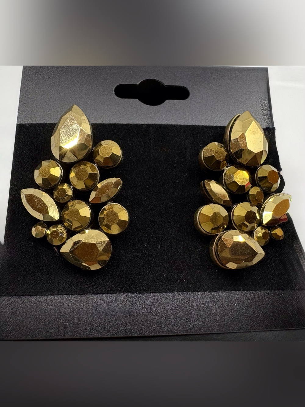 Gold Faceted Cluster Clip-On Earrings - Women Jewelry